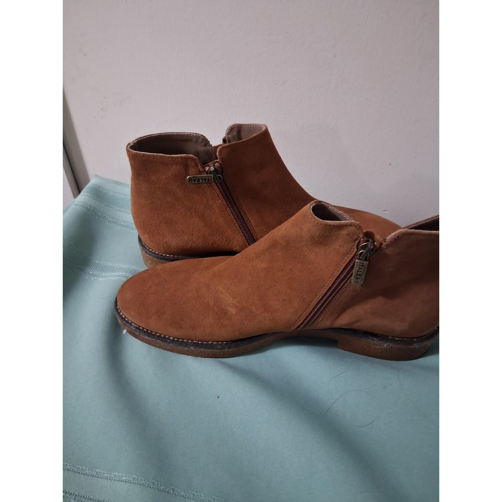 Italeau Cognac Brown Suede Waterproof Ankle Boots Handmade in Italy Size 42